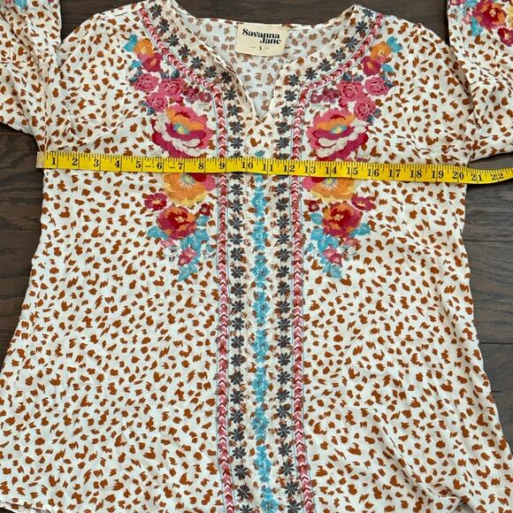 Savanna Jane Natalia Embroidered Boho Top - Leopard Spots Size Small - Picture 11 of 12